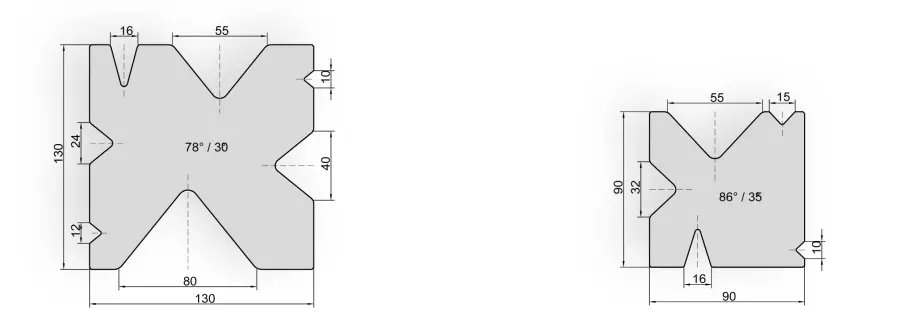 Examples of UKB dies made to specification for other systems (7–8)