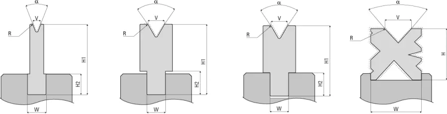 Dimensioned technical drawing — die clampings for other press brake systems