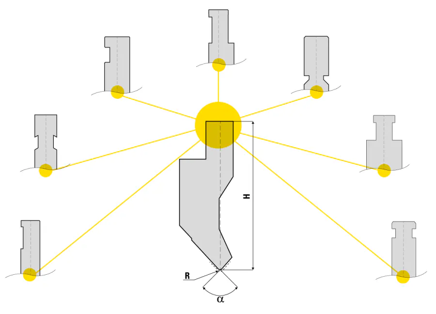 Dimensioned technical drawing — punch clampings for other press brake systems