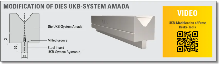 UKB Amada system die adapted with a steel insert for Bystronic system clamping
