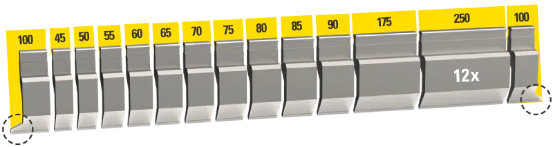 Sectioned set of UKB EHT system punches, 4,050 mm, 25 segments