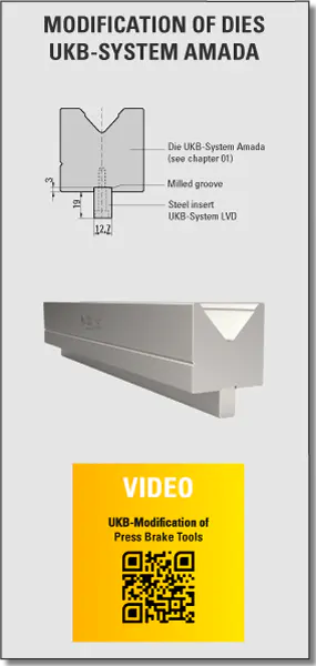 UKB Amada system die adapted with a steel insert for LVD system clamping