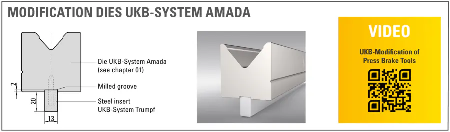 UKB Amada system die adapted with a steel insert for Trumpf system clamping