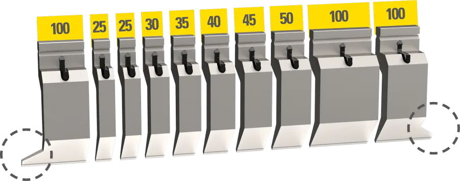Sectioned set of UKB Trumpf system punches, 550 mm, 10 segments with Simple Clamp
