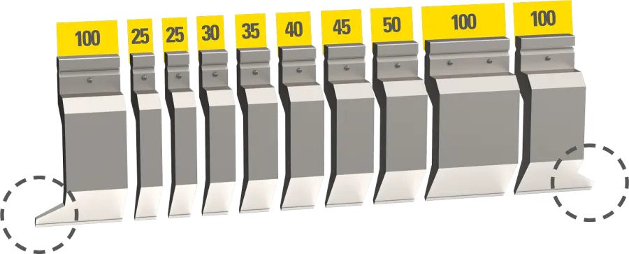 Sectioned set of UKB Trumpf system punches, 550 mm, 10 segments with safety pins
