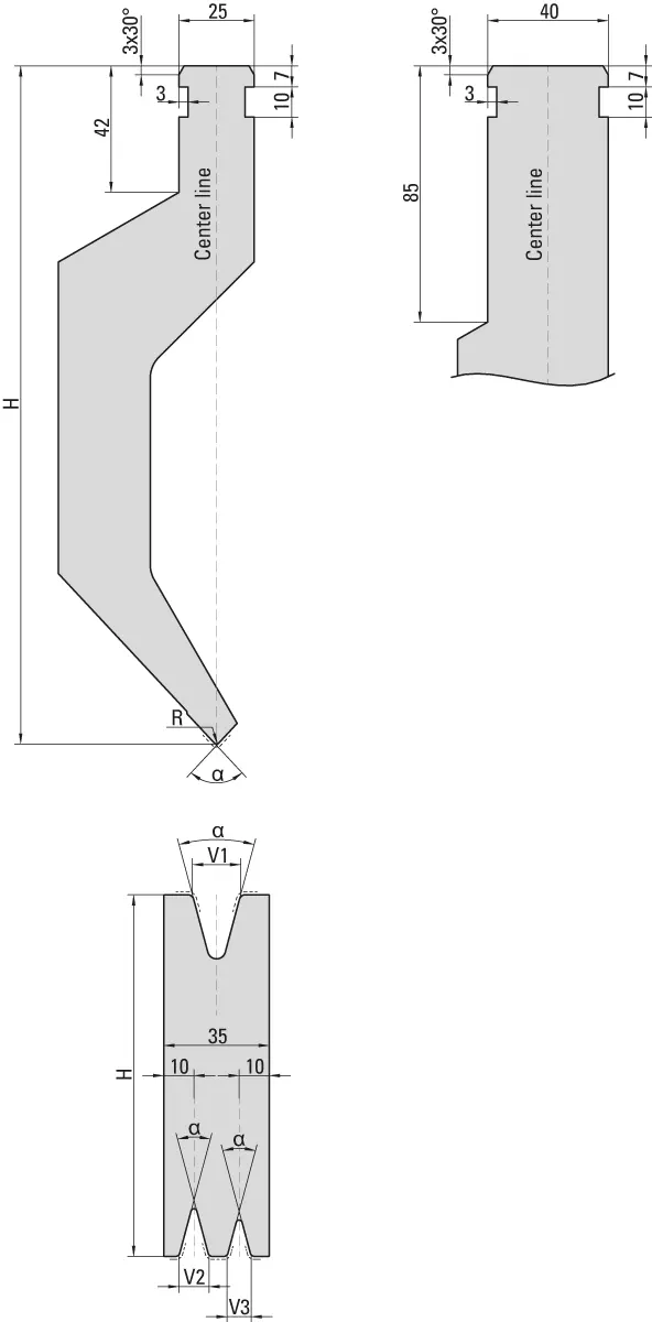 Dimensioned technical drawing — UKB Weinbrenner system tools
