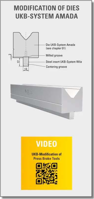 UKB Amada system die adapted with a steel insert for Wila system clamping